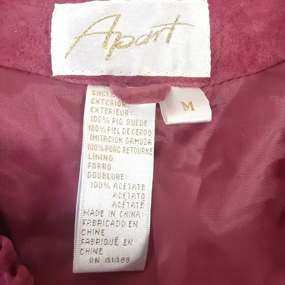 Apart Womans Jacket MED 100% Pig Suede Mauve Button Closure Long Sleeve Lined - Picture 3 of 10